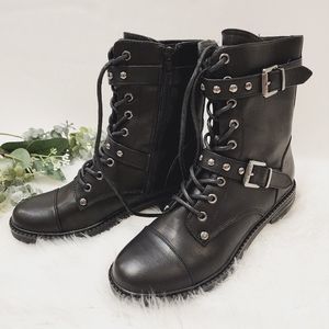 G by Guess lace up black combat boots with buckles